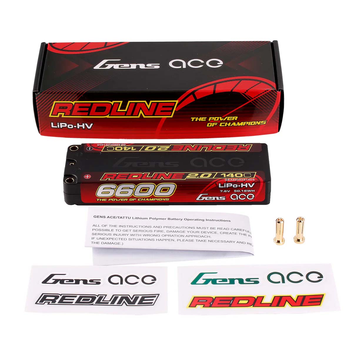 Batterie GensAce Redline 2.0 2S HV 7,6 V - 140 °C - 6600 mAh 139 x 47 x 20 mm 244 g