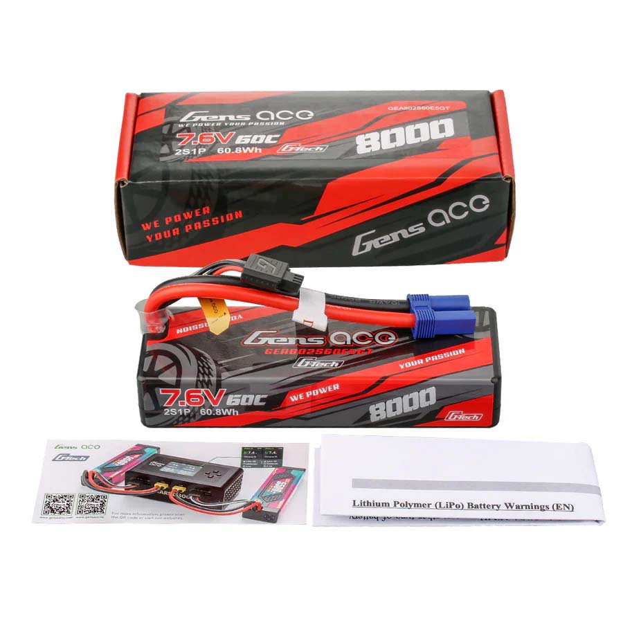 GensAce G-Tech Hard 2S 7.6V-8000-60C 138x46x24mm 334g (XT60)
