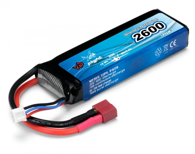 Vapex Sport Performance LiPo Akku 2S 7.4V 2600mAh 30C mit T-Stecker - VPLP024FD - RCXX - RC Racing Shop | RC Models | Tuning & Spare Parts for Professionals