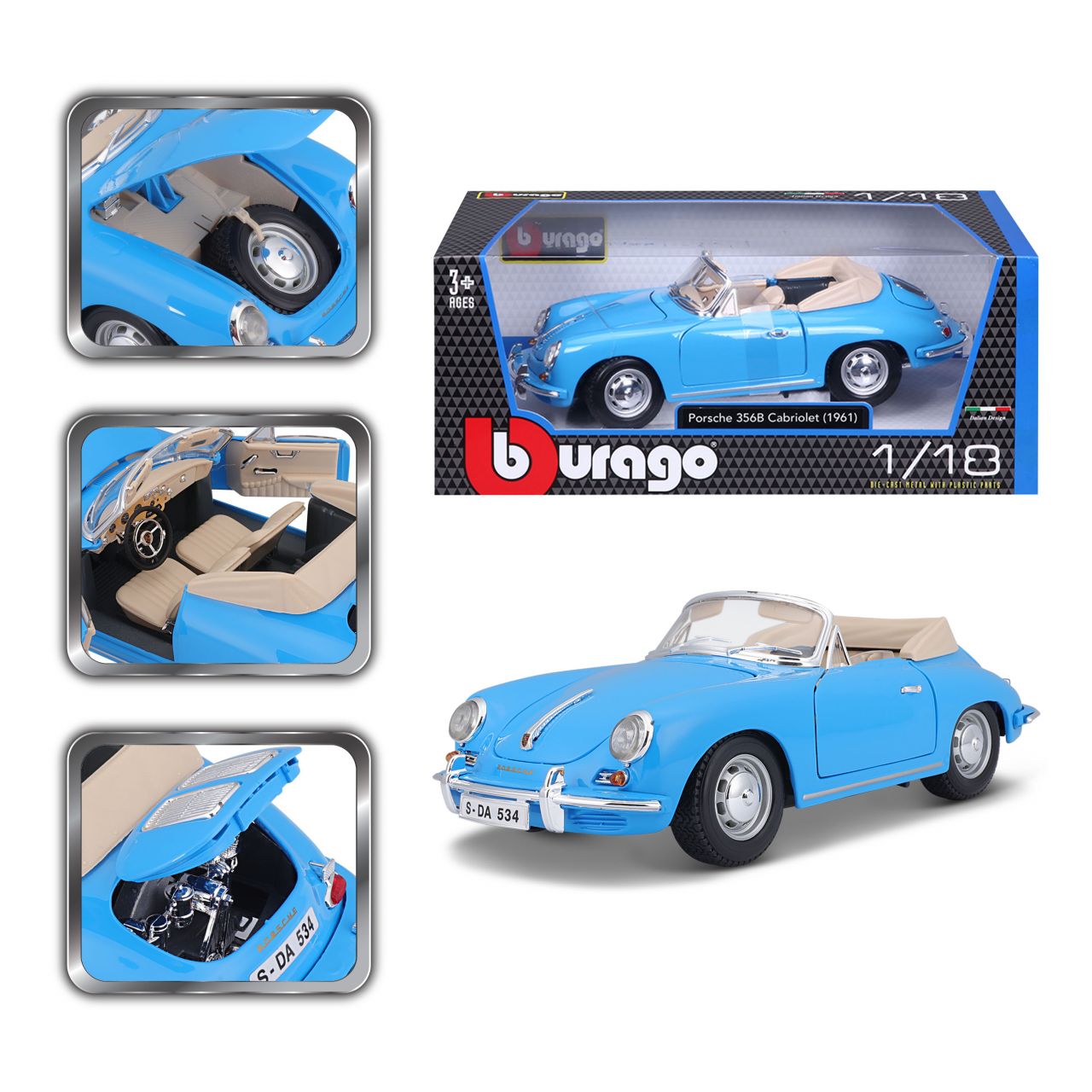 Porsche 356B Cabriolet 1961 1/18 blau - RCXX - RC Racing Shop | RC Models | Tuning & Spare Parts for Professionals
