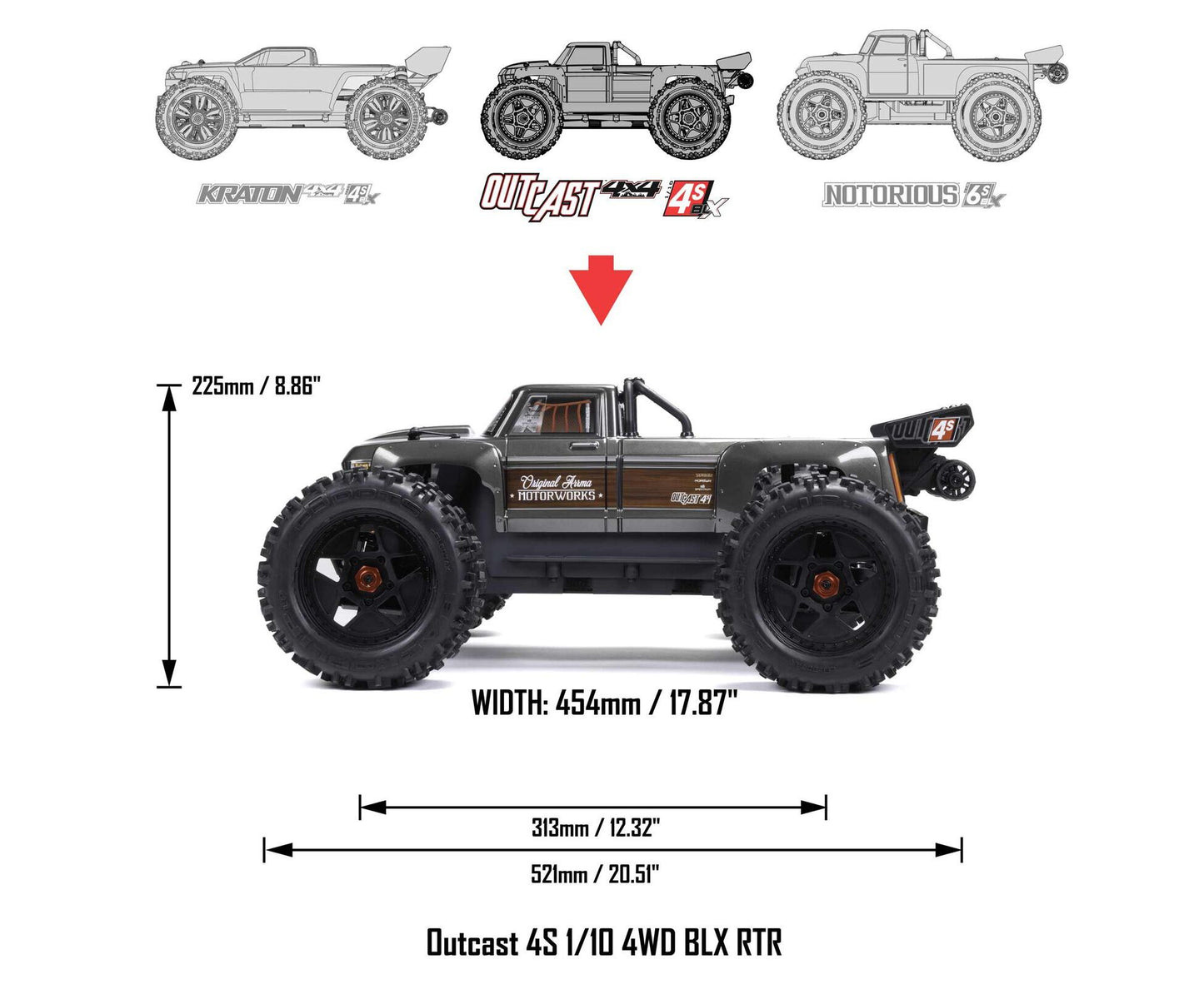 Arrma Outcast 4S V2 BLX 1/10 4WD RTR GUNMETAL - RCXX - RC Racing Shop | RC Models | Tuning & Spare Parts for Professionals