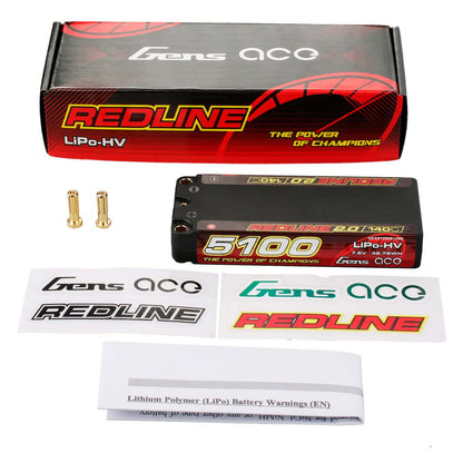 Batterie GensAce Redline 2.0 Mid Size 2S HV 7,6 V - 140 C - 5100 mAh 113 x 47 x 19 mm 191 g