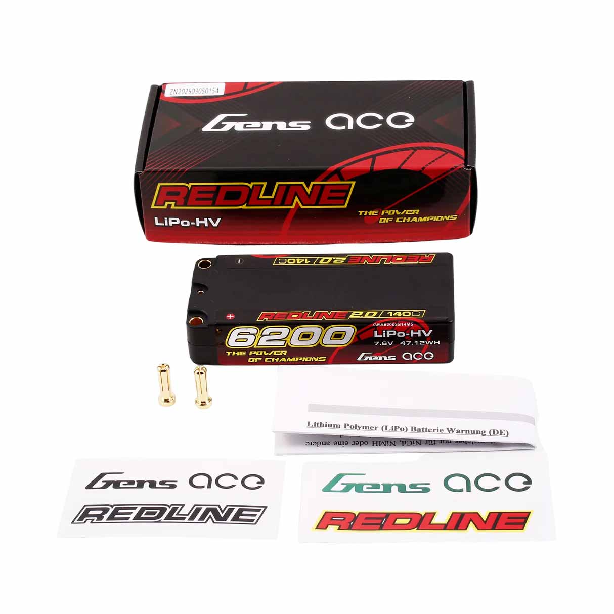 Batterie GensAce Redline 2.0 Mid Size 2S HV 7,6 V - 140 C - 6200 mAh 113 x 47 x 22 mm 228 g
