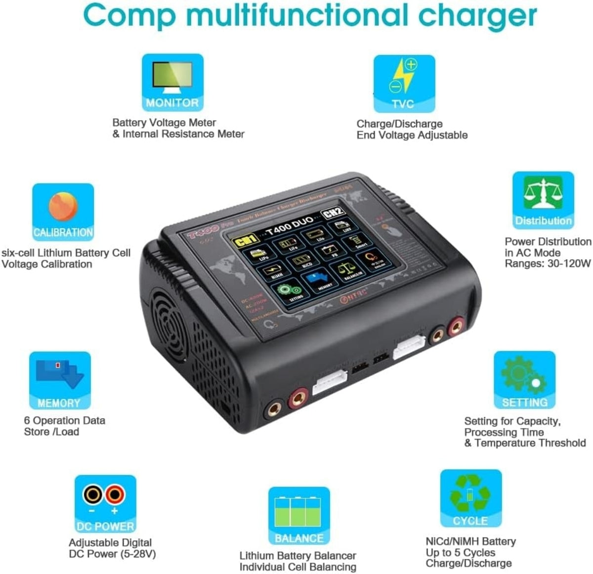 HTRC Ladegerät DUO Touch T400PRO 200W (12A) - HTRC-T400PRO - RCXX - RC Racing Shop | RC Models | Tuning & Spare Parts for Professionals