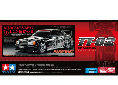 Tamiya 1/10 Mercedes-Benz 190 E 2.5-16 EVO II (Black/Silver Painted) – TT-02 - 47525