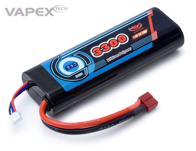 Vapex Li-Po Battery 2S 7,4V 3300mAh 30C T-connector - VPRD330D2 - RCXX - RC Racing Shop | RC Models | Tuning & Spare Parts for Professionals